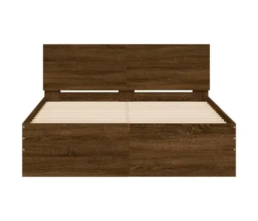 Led-Tulede Ja Peatsiga Voodiraam, Pruun Tamm, 140 X 190 Cm