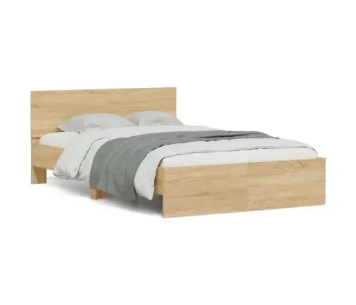 Led-Tulede Ja Peatsiga Voodiraam, Sonoma Tamm, 135 X 190 Cm