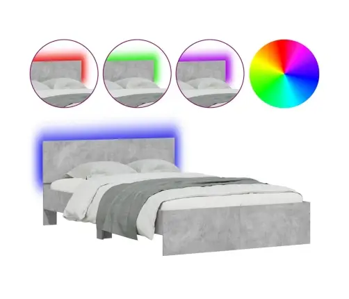 Led-Tulede Ja Peatsiga Voodiraam, Betoonhall, 135 X 190 Cm