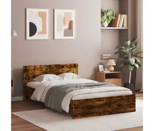 Led-Tulede Ja Peatsiga Voodiraam,Suitsutatud Tamm, 135 X 190 Cm