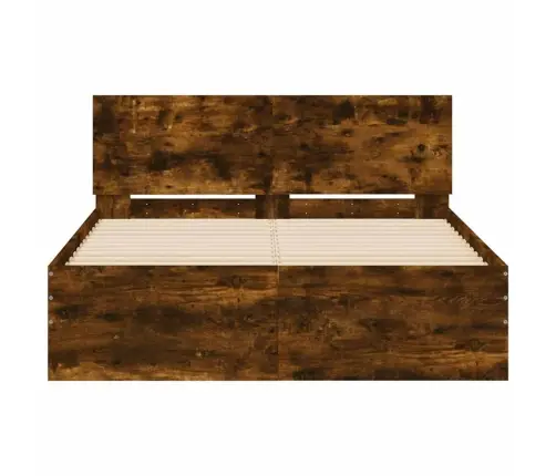 Led-Tulede Ja Peatsiga Voodiraam,Suitsutatud Tamm, 135 X 190 Cm