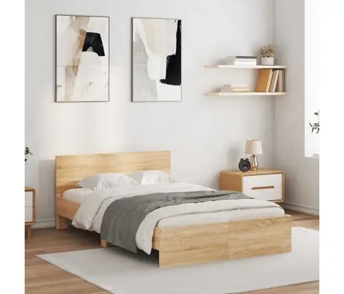 Gultas Rāmis Ar Galvgali Un Led, Koka Krāsa, 120X190 Cm Vidaxl