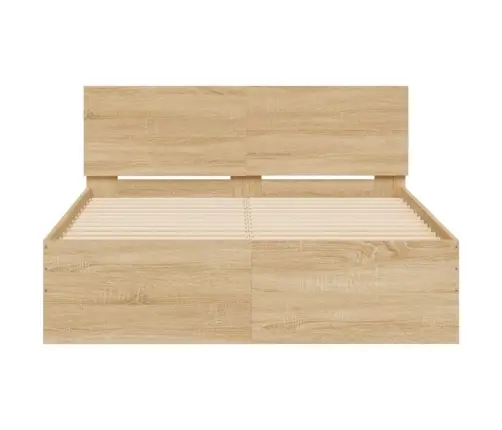 Gultas Rāmis Ar Galvgali Un Led, Koka Krāsa, 120X190 Cm Vidaxl