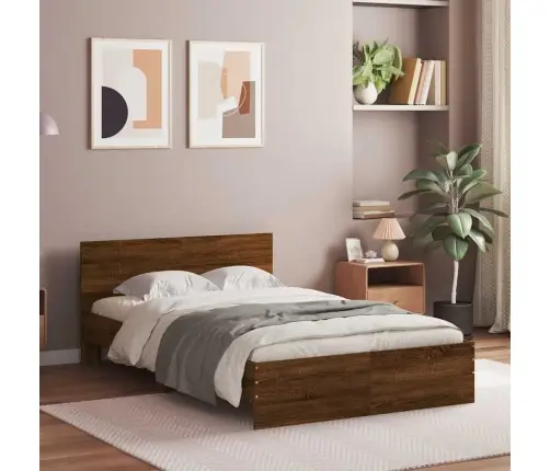 Gultas Rāmis Ar Galvgali Un Led, Brūna Ozola, 120X190 Cm Vidaxl