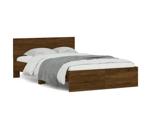 Gultas Rāmis Ar Galvgali Un Led, Brūna Ozola, 120X190 Cm Vidaxl