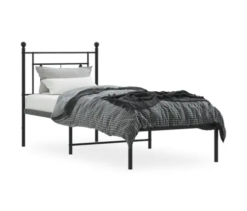Gultas Rāmis Ar Galvgali, Melns Metāls, 75X190 Cm Vidaxl