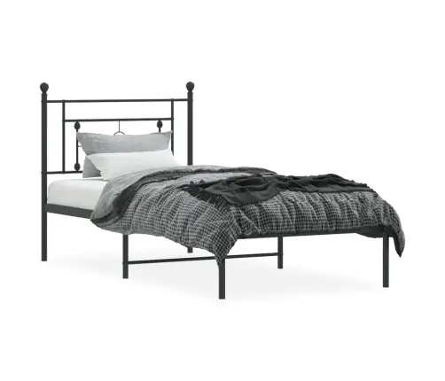 Gultas Rāmis Ar Galvgali, Melns Metāls, 90X190 Cm Vidaxl