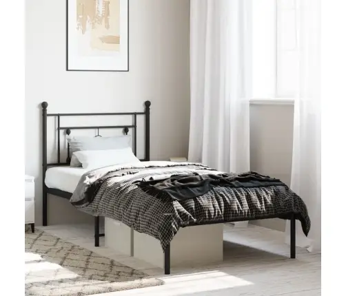 Gultas Rāmis Ar Galvgali, Melns Metāls, 90X190 Cm Vidaxl