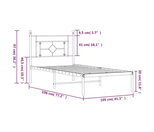 Metallist Voodiraam Peatsiga, Must, 100X190 Cm