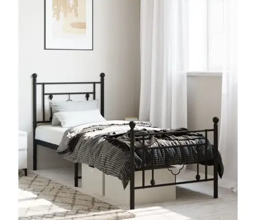 Metallist Voodiraam Peatsi Ja Jalutsiga, Must, 75 X 190 Cm