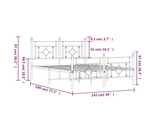 Gultas Rāmis Ar Galvgali Un Kājgali, Melns Metāls, 135X190 Cm Vidaxl