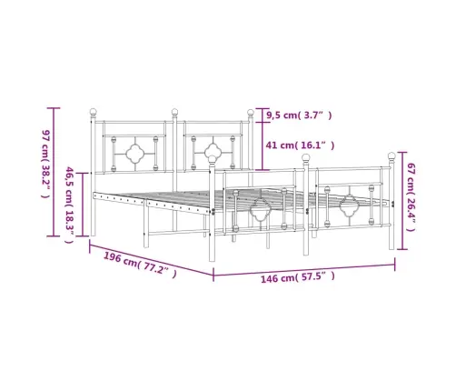Metallist Voodiraam Peatsi Ja Jalutsiga, Must, 140X190 Cm