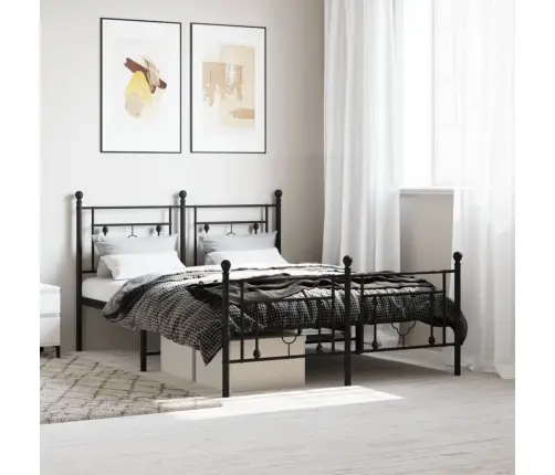 Metallist Voodiraam Peatsi Ja Jalutsiga, Must, 140X190 Cm