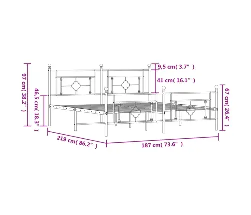 Gultas Rāmis Ar Galvgali Un Kājgali, Melns Metāls, 183X213 Cm Vidaxl