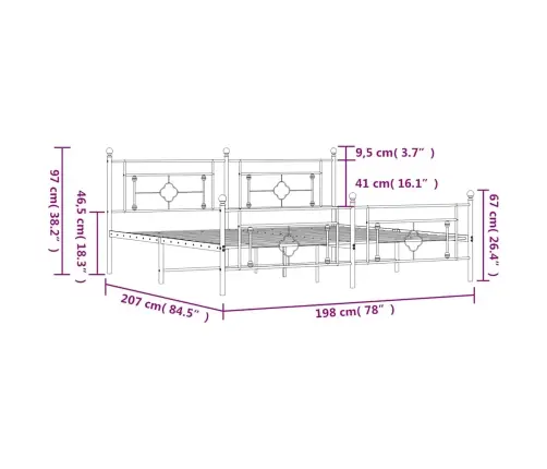 Gultas Rāmis Ar Galvgali Un Kājgali, Melns Metāls, 193X203 Cm Vidaxl