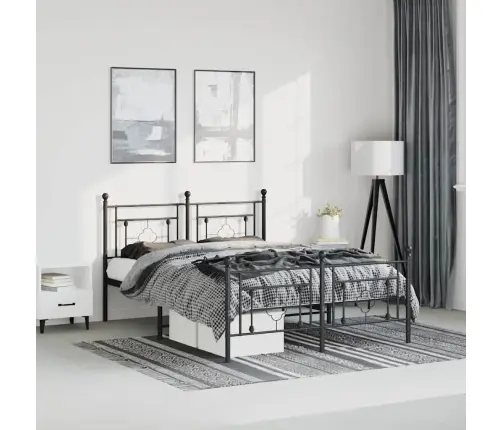 Gultas Rāmis Ar Galvgali Un Kājgali, Melns Metāls, 193X203 Cm Vidaxl