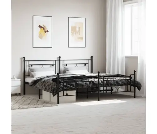 Gultas Rāmis Ar Galvgali Un Kājgali, Melns Metāls, 200X200 Cm Vidaxl