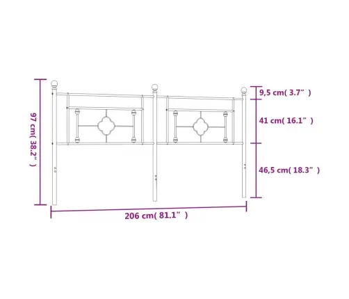 Gultas Galvgalis, Metāls, Melns, 200 Cm Vidaxl