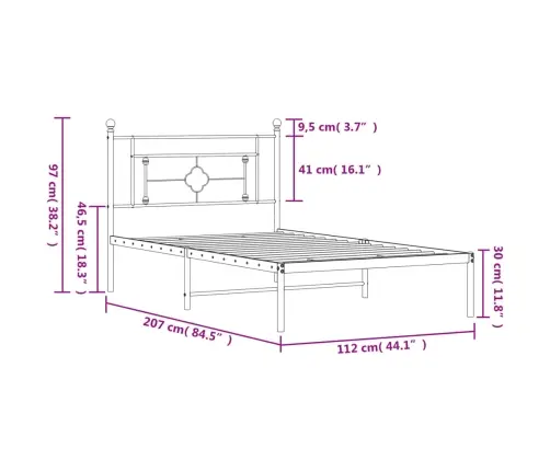 Metallist Voodiraam Peatsiga, Valge, 107X203 Cm