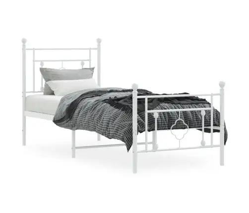 Metallist Voodiraam Peatsi Ja Jalutsiga, Valge, 75X190 Cm