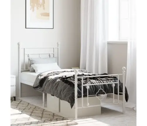 Metallist Voodiraam Peatsi Ja Jalutsiga, Valge, 80 X 200 Cm