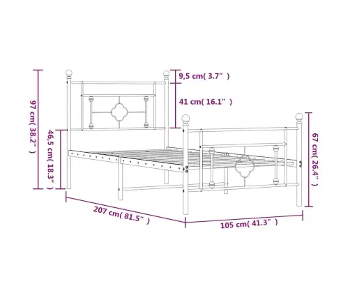 Lovos Rėmas Su Galvūgaliu/Kojūgaliu, Baltas, 100X200cm Metalas
