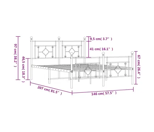 Lovos Rėmas Su Galvūgaliu/Kojūgaliu, Baltas, 140X200cm Metalas