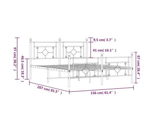 Gultas Rāmis Ar Galvgali Un Kājgali, Balts Metāls, 150X200 Cm Vidaxl