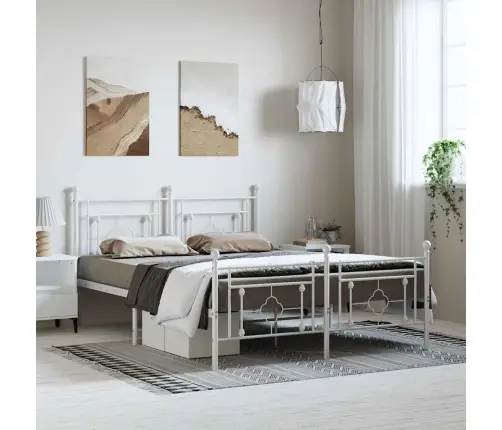 Gultas Rāmis Ar Galvgali Un Kājgali, Balts Metāls, 150X200 Cm Vidaxl
