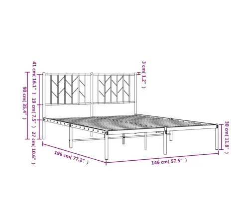 Metallist Voodiraam Peatsiga, Must, 140X190 Cm