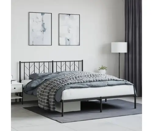 Gultas Rāmis Ar Galvgali, Melns Metāls, 160X200 Cm Vidaxl