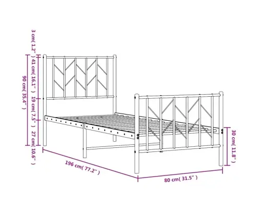 Metallist Voodiraam Peatsi Ja Jalutsiga, Must, 75 X 190 Cm