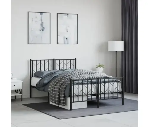 Gultas Rāmis Ar Galvgali Un Kājgali, Melns Metāls, 120X190 Cm Vidaxl