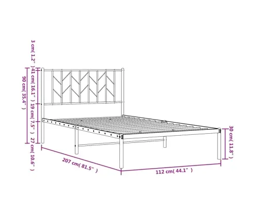 Gultas Rāmis Ar Galvgali, Balts Metāls, 107X203 Cm Vidaxl