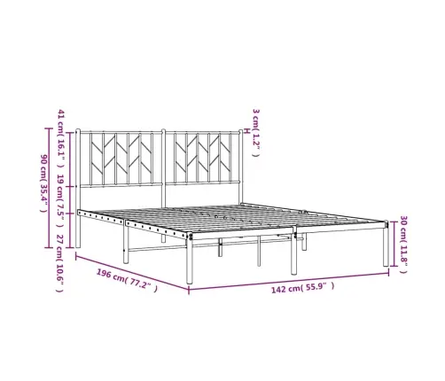 Metallist Voodiraam Peatsiga, Valge, 135X190 Cm