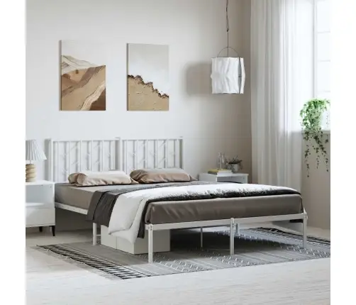 Gultas Rāmis Ar Galvgali, Balts Metāls, 150X200 Cm Vidaxl