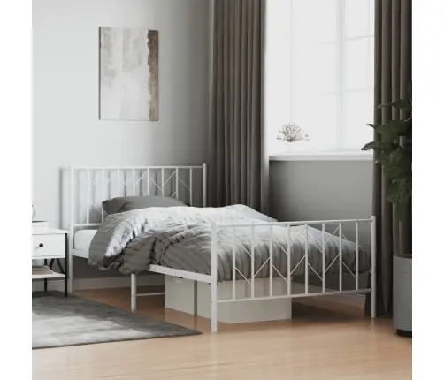 Gultas Rāmis Ar Galvgali Un Kājgali, Balts Metāls, 107X203 Cm Vidaxl