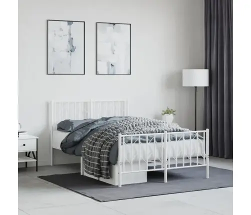 Gultas Rāmis Ar Galvgali Un Kājgali, Balts Metāls, 120X190 Cm Vidaxl