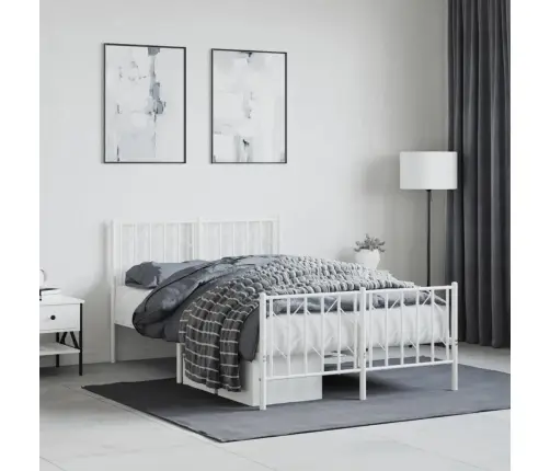 Gultas Rāmis Ar Galvgali Un Kājgali, Balts Metāls, 120X200 Cm Vidaxl