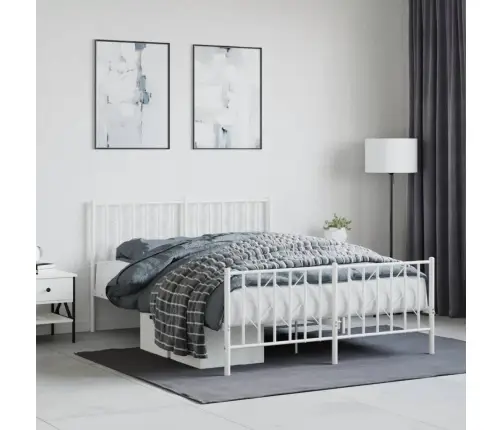 Gultas Rāmis Ar Galvgali Un Kājgali, Balts Metāls, 140X200 Cm Vidaxl