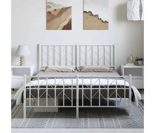 Gultas Rāmis Ar Galvgali Un Kājgali, Balts Metāls, 150X200 Cm Vidaxl