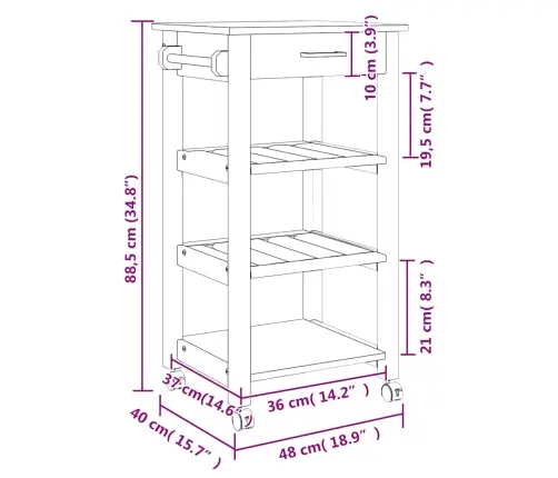 Köögikäru "Monza", 48 X 40 X 88,5 cm Männipuit