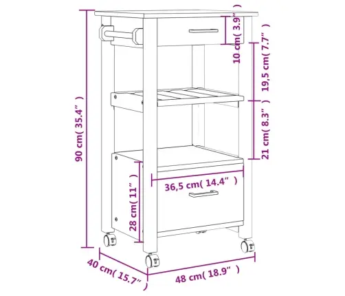 Virtuves Ratiņi Monza, 48X40X90 Cm, Priedes Masīvkoks Vidaxl