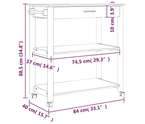 Köögikäru "Monza", 84 X 40 X 88,5 cm Männipuit