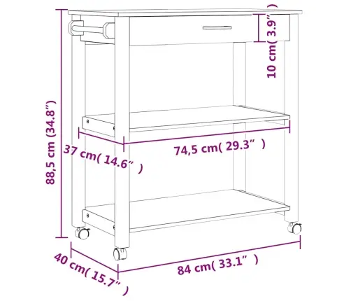 Köögikäru "Monza", 84 X 40 X 88,5 cm Männipuit