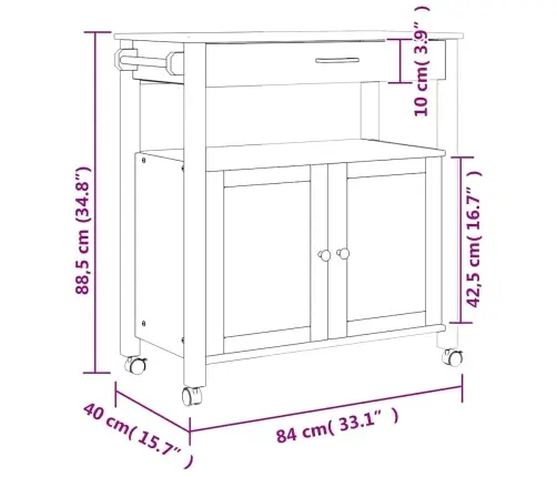 Virtuves Ratiņi Monza, 84X40X90 Cm, Priedes Masīvkoks Vidaxl
