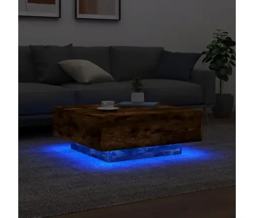 Kavos Staliukas Su Led Lemputėmis, Dūminio Ąžuolo, 80X80X31Cm