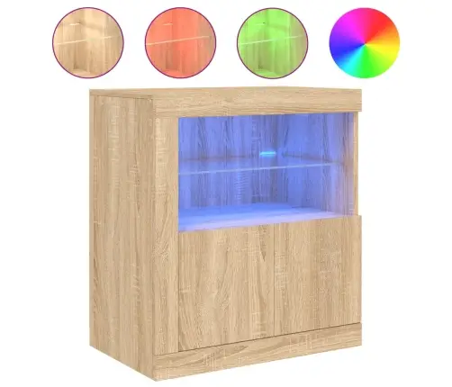 Kumode Ar Led Lampiņām, Ozolkoka Krāsa, 60,5X37X67 Cm Vidaxl