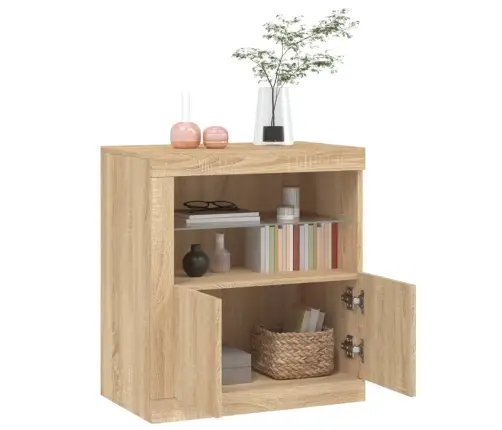 Kumode Ar Led Lampiņām, Ozolkoka Krāsa, 60,5X37X67 Cm Vidaxl