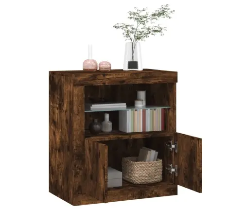 Šoninė Spintelė Su Led Lemputėmis, Dūminio Ąžuolo, 60,5X37X67Cm